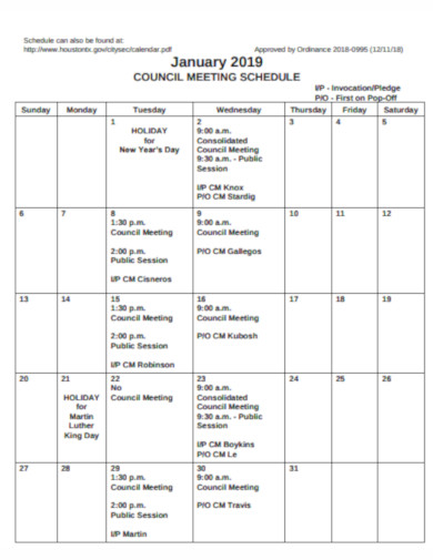 sample council meeting schedule template