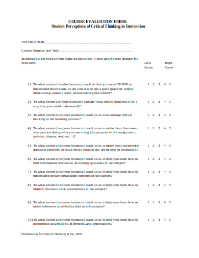 sample course evaluation template