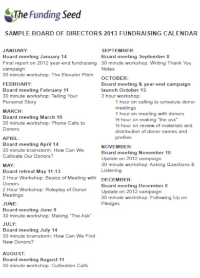 10 Fundraising Calendar Templates PDF