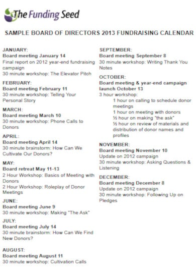 10+ Fundraising Calendar Templates - PDF