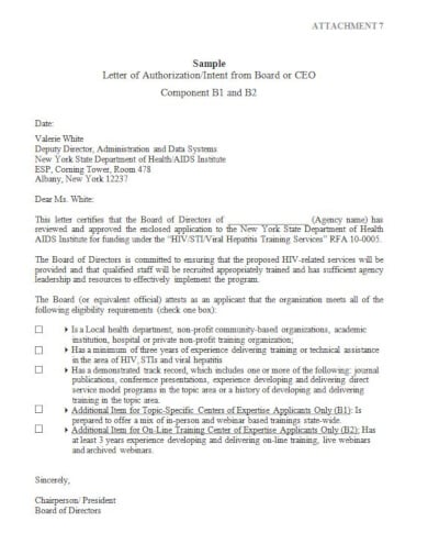 sample letter of authorization intent