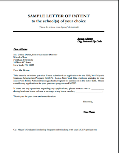 sample letter of intent template