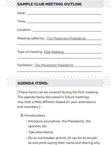 sample meeting outline template