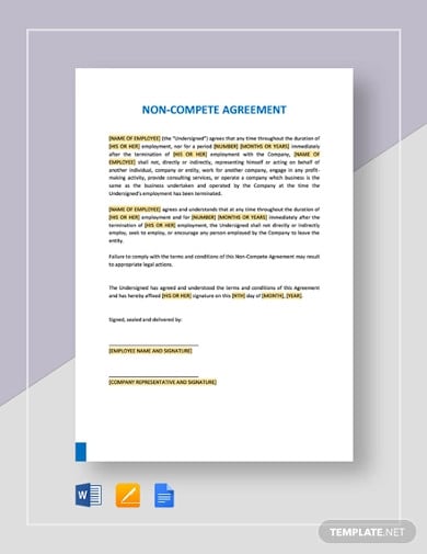 sample non compete agreement template