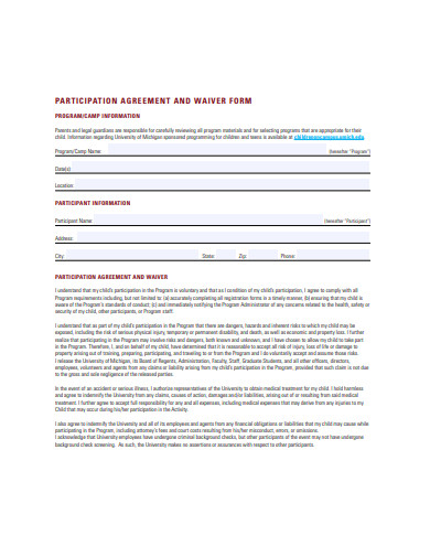 sample participation agreement form