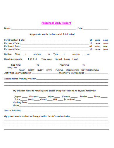 6+ Preschool Daily Report Templates in PDF