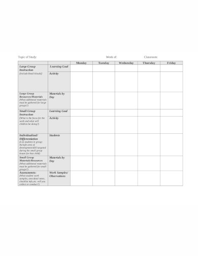 sample preschool weekly lesson plan in pdf