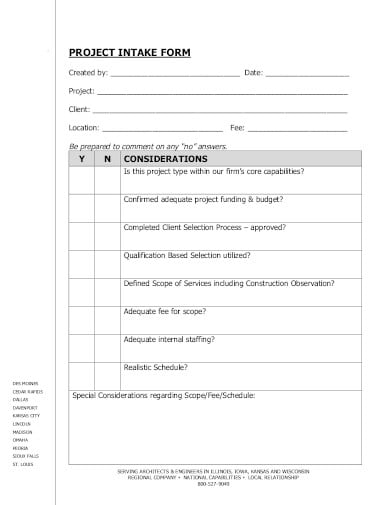 sample project intake form template