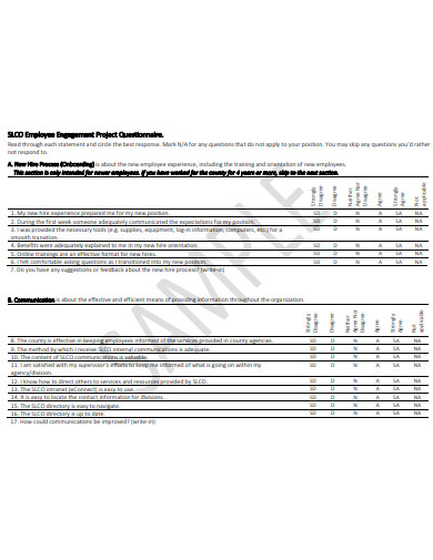 sample project questionnaire