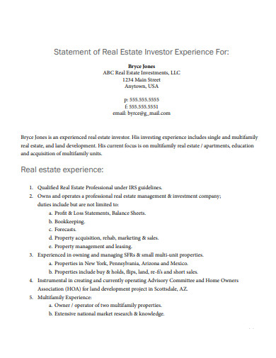 sample real estate resume