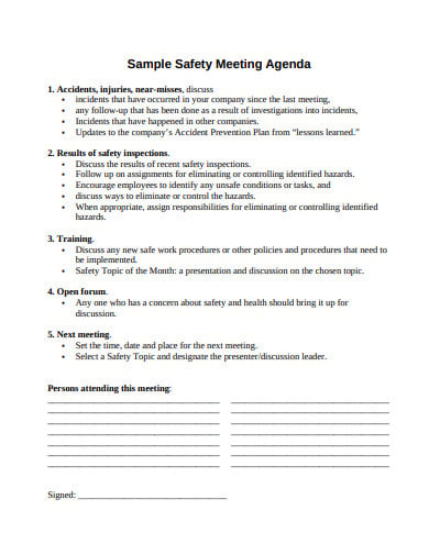 15  Safety Meeting Agenda Templates in PDF DOC