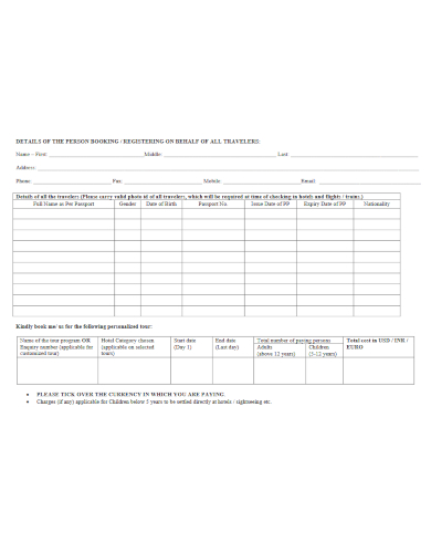 sample travel agency form template