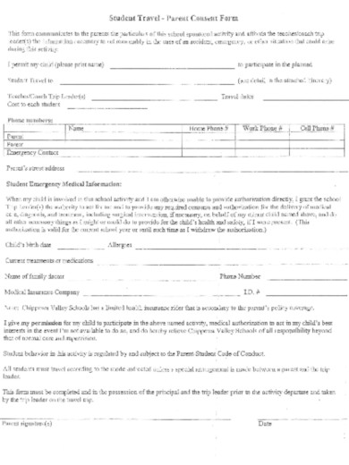 sample travel consent for students