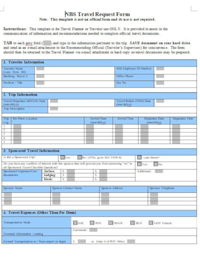 sample travel request form template