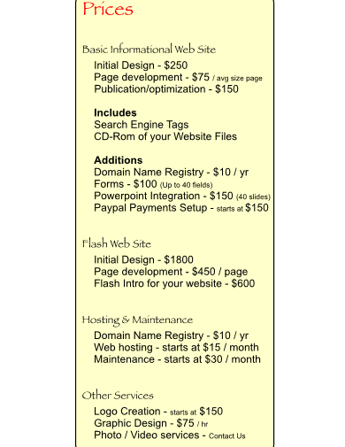 sample web design pricing template