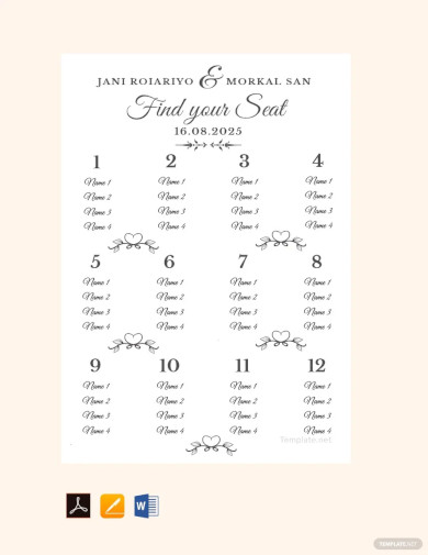 sample wedding seating chart template