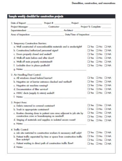 sample weekly checklist for construction projects