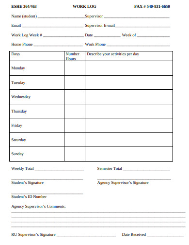 sample work log template