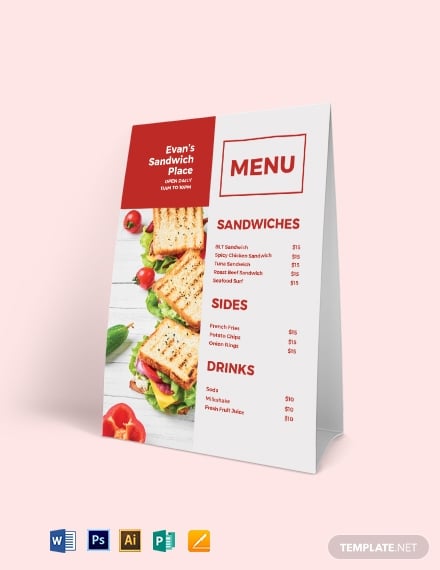 sandwich table tent menu template