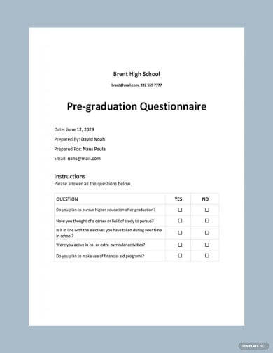 school questionnaire template
