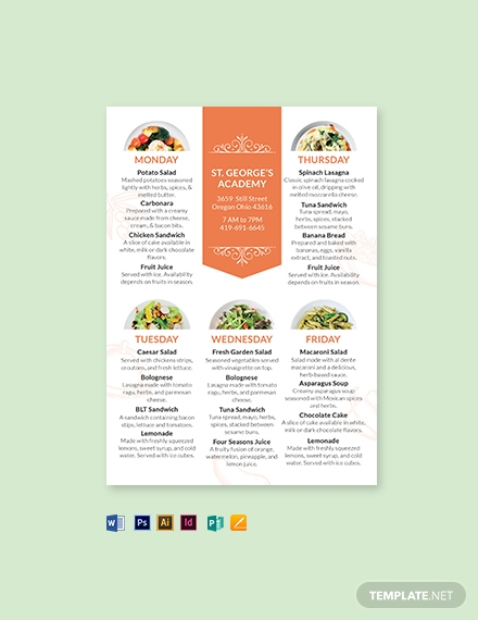 school table tent menu template