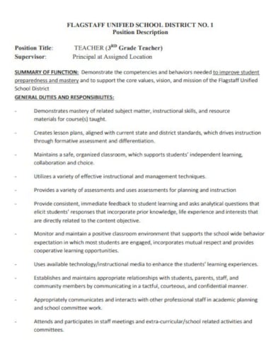 school teacher job description sample