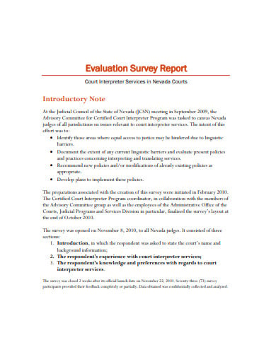 service evaluation survey report example