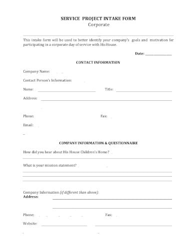 service project intake form template