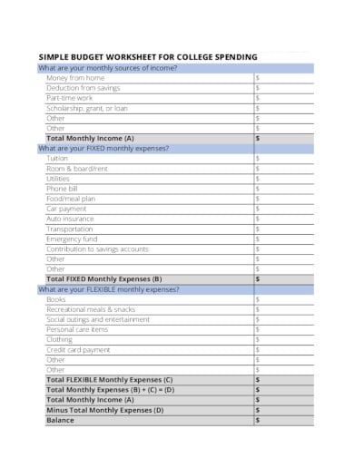 18+ College Budget Worksheet Templates in Google Docs | Google Sheets