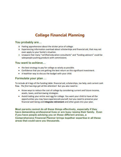 simple college financial plan template