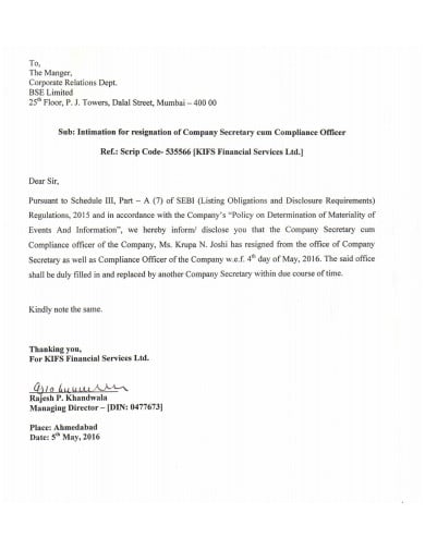 simple company secretary resignation
