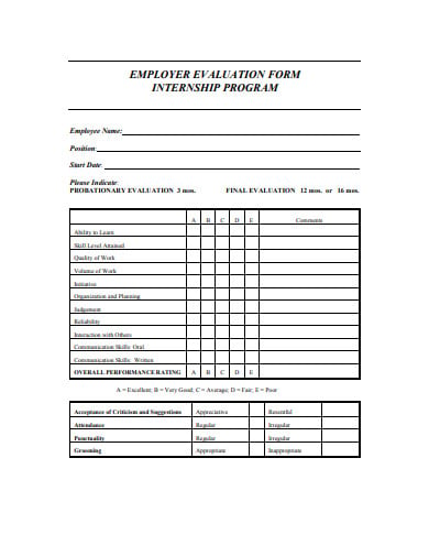 simple employer evaluation form
