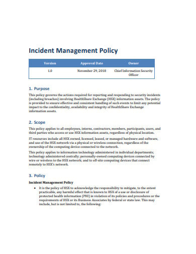 simple incident management policy template