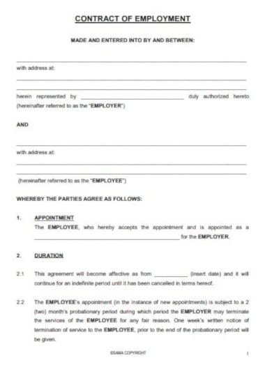 simple job contract template