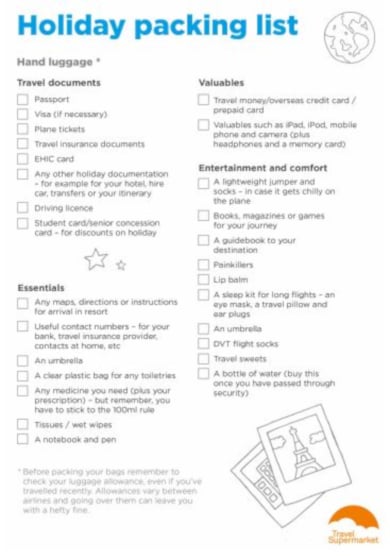 simple packing list template