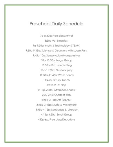 19+ Preschool Daily Schedule Templates in PDF | DOC