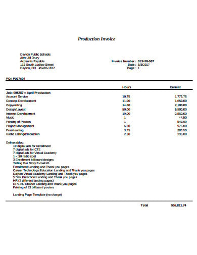 simple production invoice template