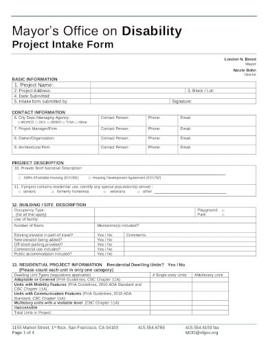simple project intake form in pdf