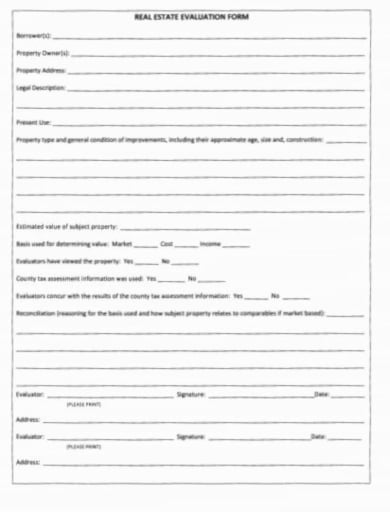simple real estate evaluation form