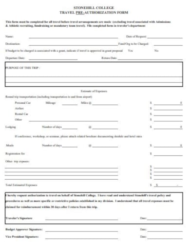 simple travel authorization form template