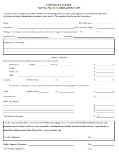 Travel Authorization Form Pdf Sample Templates Sample 0409