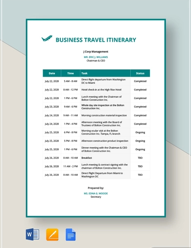 10+ Travel Itinerary Templates - Google Docs, Word, Excel, Pages, PDF