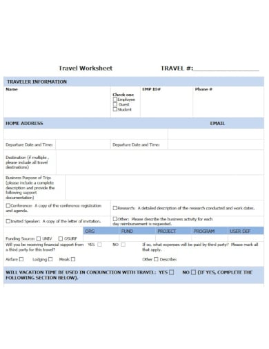 simple travel worksheet template