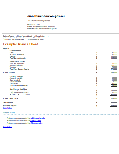 small business balance sheet example template