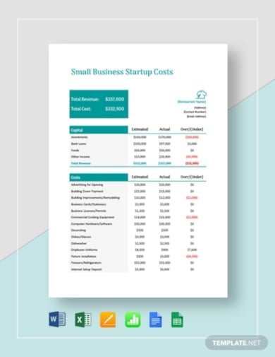 small business start up cost template