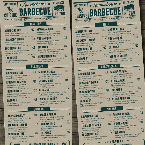 smokehouse barbecue food menu sample