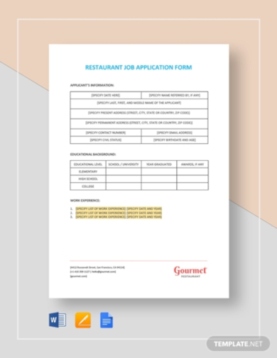 specific job application form template
