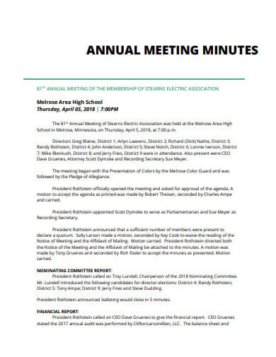standard annual meeting minutes example