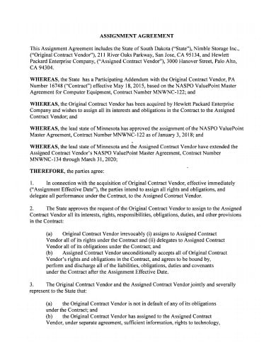 standard assignment agreement template