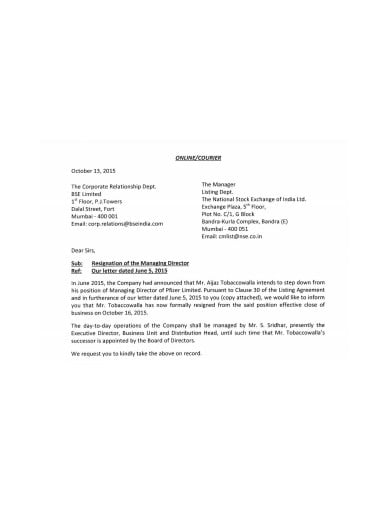 standard company director resignation letter